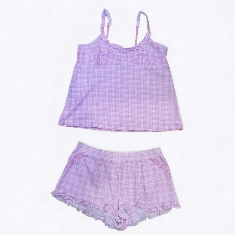 Velvet Kitten Pink Plaid Pajama Set | Cami Tank & Shorts